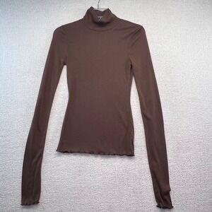 Free People Intimately Brown Mock‎ Neck Long Sleeve Stretch Top Women's ___